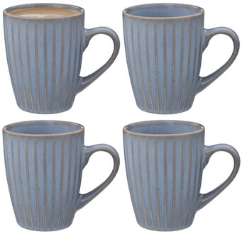 Koffiemokken Rome - 4x stuks - Keramiek - blauw - 380 ml - 9 x 11 cm - old stone look