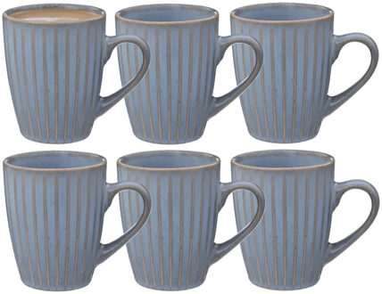 Koffiemokken Rome - 6x stuks - Keramiek - blauw - 380 ml - 9 x 11 cm - old stone look