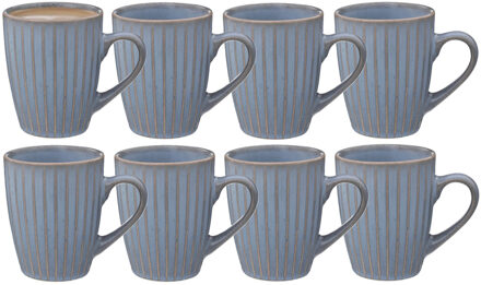 Koffiemokken Rome - 8x stuks - Keramiek - blauw - 380 ml - 9 x 11 cm - old stone look