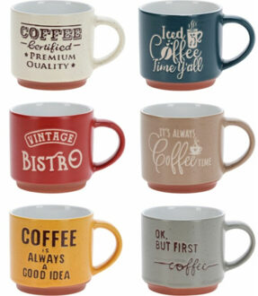 Koffiemokken - set van 6x stuks - aardewerk - glans afwerking - 260 ml - theemokken
