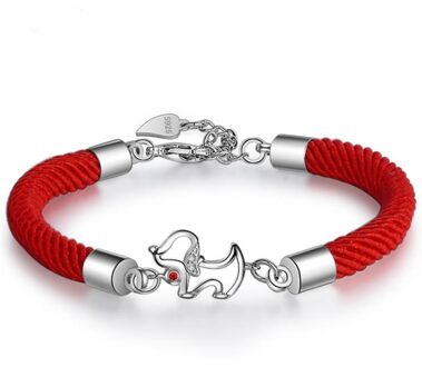 Kofsac Mode 925 Sterling Zilveren Armbanden Voor Vrouwen Leuke Hond Hanger Goede Geluk Rode Touw Armband Dame Sieraden