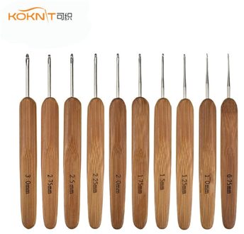 Koknit 10 Stuks Bamboe Haaknaalden Garen Weave Breinaalden Smooth Weave Craft Tool Mix 0.75 Mm-3.0 Mm lace Haak Naalden