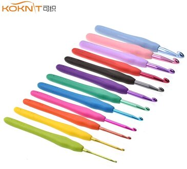 Koknit Kleurrijke 12 Stuks Haaknaalden Zachte Handgreep Ergonomische Breinaalden Haken Gemengde 2.0-8.0Mm Diy Weven Tool kit Met Case