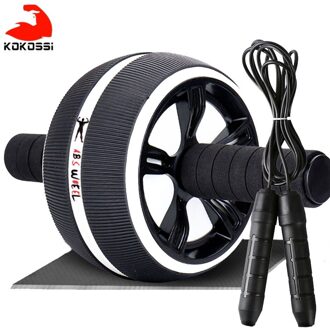 Kokossi Abs Abdominale Roller Oefening Wiel Fitness Apparatuur Mute Roller Voor Armen Terug Buik Core Trainer Body Vorm Training zwart met rope