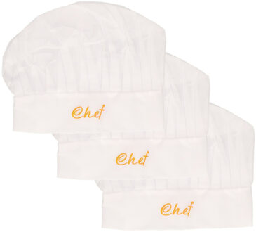 Koksmuts Chef - 3x - wit - papier - volwassenen - B29 x H25 cm