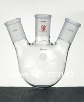 Kolf, drie hals, Angled, capaciteit: 50 ml, Center joint: 14/20, Side Joint: 14/20