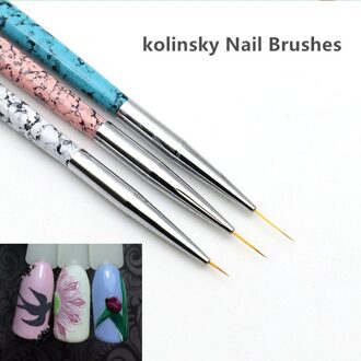 Kolinsky Nail Art Penselen Avondmaal Dunne Kwast Set 3pcs Liner Pennen Metalen Handvat Gel Polish Manicure Schilderij Tekening gereedschap