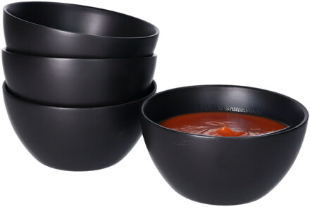 Kom - 6x - aardewerk - zwart - stapelbaar - D14 x 7.5 cm - schaaltje