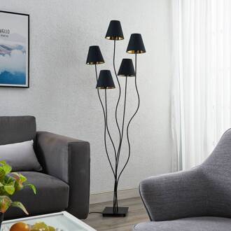 Komalie vloerlamp, 5-lamps, zwart zwart, goud