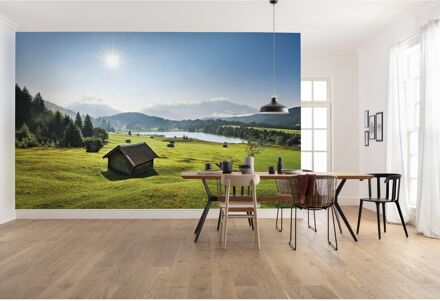 Komar Fotobehang - Bergwiese vor Karwendel 450x280cm - Vliesbehang Multikleur