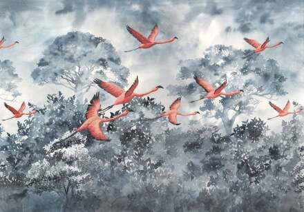 Komar Fotobehang - Flamingos in the Sky 400x280cm - Vliesbehang Multikleur