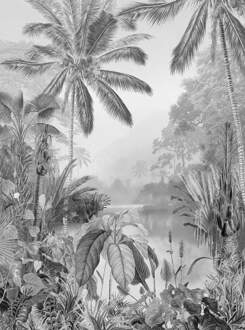 Komar Fotobehang Lac Tropical Black & White 200x270 cm Multikleur