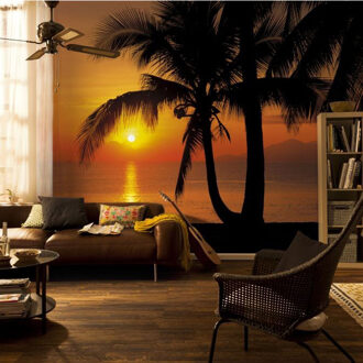 Komar Fotobehang - Palmy Beach Sunrise 368x254cm - Papierbehang Multikleur