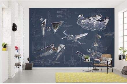 Komar Fotobehang - Star Wars Blueprint Dark 400x280cm - Vliesbehang Multikleur