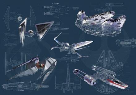 Komar Fotobehang - Star Wars Blueprint Dark 400x280cm - Vliesbehang Multikleur