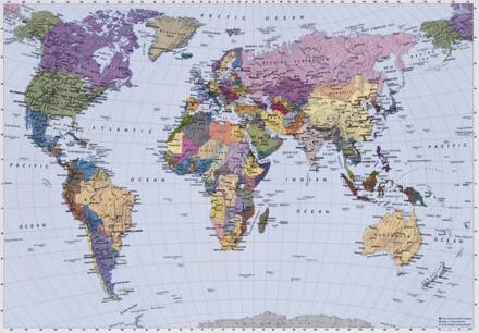Komar Fotobehang World Map 254x188 cm Multikleur