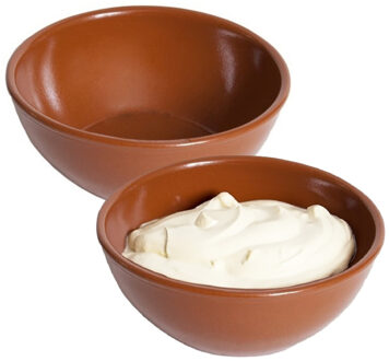 Kommetje/serveer schaaltje - 2x - ontbijt/hapjes - Spaans terracotta - stapelbaar - 15 x 6 cm