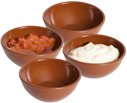 Kommetje/serveer schaaltje - 4x - ontbijt/hapjes - Spaans terracotta - stapelbaar - 15 x 6 cm
