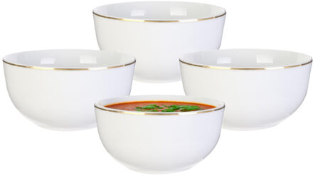 Kommetje/serveer schaaltje - 6x - wit met gouden rand - D14 x 7 cm - porselein - soepkommen