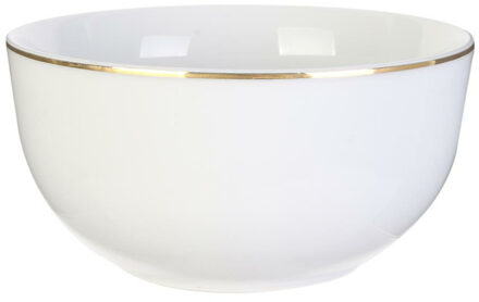Kommetje/serveer schaaltje - wit met gouden rand - D14 x 7 cm - porselein - soepkommen