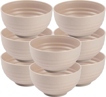 Kommetjes - 8x - schaaltjes - Dessert en ontbijt - Kunststof - D13 cm - Beige