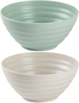 Kommetjes/schaaltjes - 12x stuks - dessert/ontbijt - kunststof - Mintgroen/Beige