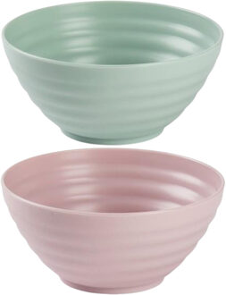 Kommetjes/schaaltjes - 12x stuks - dessert/ontbijt - kunststof - Oudroze/Mintgroen