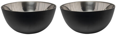 Kommetjes/schaaltjes - 2x - mat zwart - RVS - D19 x 9.5 cm - serveerschalen