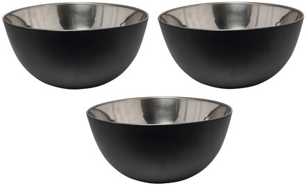 Kommetjes/schaaltjes - 3x - mat zwart - RVS - D19 x 9.5 cm - serveerschalen