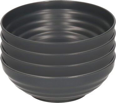 Kommetjes/schaaltjes - 4x - Dessert/ontbijt - Kunststof - D13 cm - antraciet