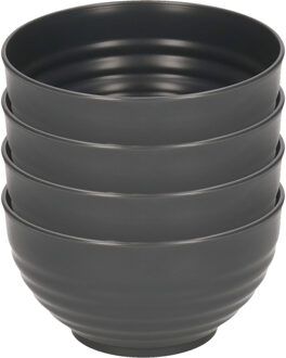 Kommetjes/schaaltjes - 4x - Dessert/ontbijt - Kunststof - D13 x 7 cm - antraciet
