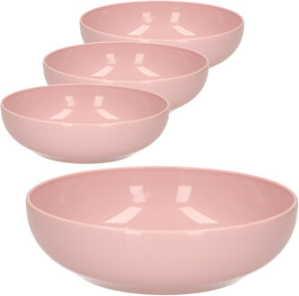 Kommetjes/schaaltjes - 4x - dessert/ontbijt - kunststof - D20 x 6 cm - oudroze