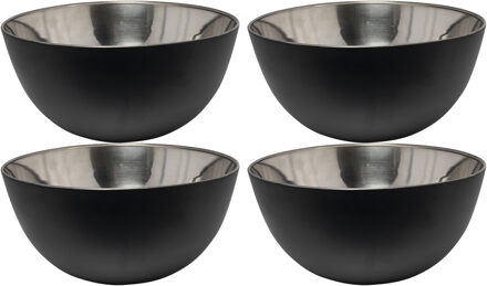 Kommetjes/schaaltjes - 4x - mat zwart - RVS - D19 x 9.5 cm - serveerschalen