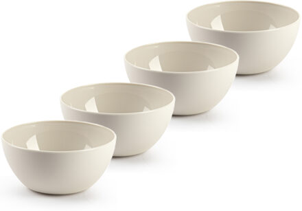 Kommetjes/schaaltjes - 4x stuks - dessert/ontbijt - kunststof - D12 x H5 cm - beige