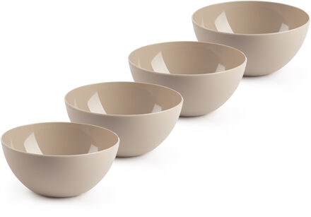Kommetjes/schaaltjes - 4x stuks - dessert/ontbijt - kunststof - D17 x H8 cm - taupe