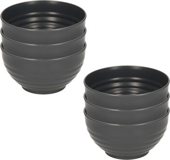 Kommetjes/schaaltjes - 6x - Dessert/ontbijt - Kunststof - D13 x 7 cm - antraciet