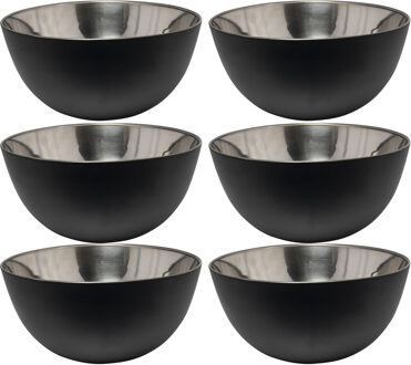 Kommetjes/schaaltjes - 6x - mat zwart - RVS - D19 x 9.5 cm - serveerschalen
