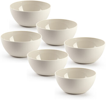 Kommetjes/schaaltjes - 6x stuks - dessert/ontbijt - kunststof - D12 x H5 cm - beige