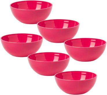 Kommetjes/schaaltjes - 6x stuks - dessert/ontbijt - kunststof - D12 x H5 cm - fuchsia roze