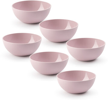 Kommetjes/schaaltjes - 6x stuks - dessert/ontbijt - kunststof - D17 x H7 cm - roze