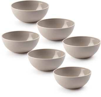 Kommetjes/schaaltjes - 6x stuks - dessert/ontbijt - kunststof - D17 x H7 cm - taupe