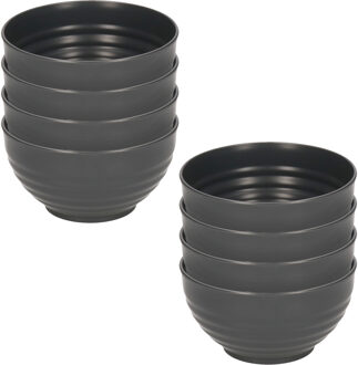 Kommetjes/schaaltjes - 8x - Dessert/ontbijt - Kunststof - D13 x 7 cm - antraciet