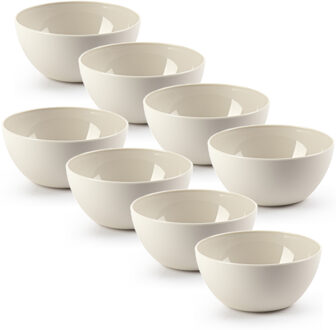 Kommetjes/schaaltjes - 8x stuks - dessert/ontbijt - kunststof - D12 x H5 cm - beige