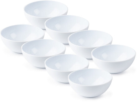 Kommetjes/schaaltjes - 8x stuks - dessert/ontbijt - kunststof - D12 x H5 cm - ivoor wit