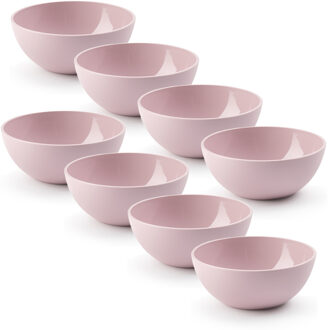 Kommetjes/schaaltjes - 8x stuks - dessert/ontbijt - kunststof - D12 x H5 cm - roze