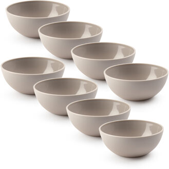 Kommetjes/schaaltjes - 8x stuks - dessert/ontbijt - kunststof - D12 x H5 cm - taupe