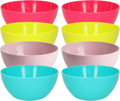 Kommetjes/schaaltjes - 8x stuks - dessert/ontbijt - kunststof - D14 x H6 cm - multi-kleuren