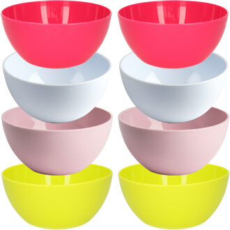 Kommetjes/schaaltjes - 8x stuks - dessert/ontbijt - kunststof - D14 x H6 cm - multi-kleuren