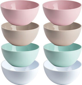 Kommetjes/schaaltjes - 8x stuks - dessert/ontbijt - kunststof - D14 x H6 cm - multi-kleuren