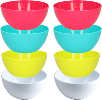 Kommetjes/schaaltjes - 8x stuks - dessert/ontbijt - kunststof - D14 x H6 cm - multi-kleuren